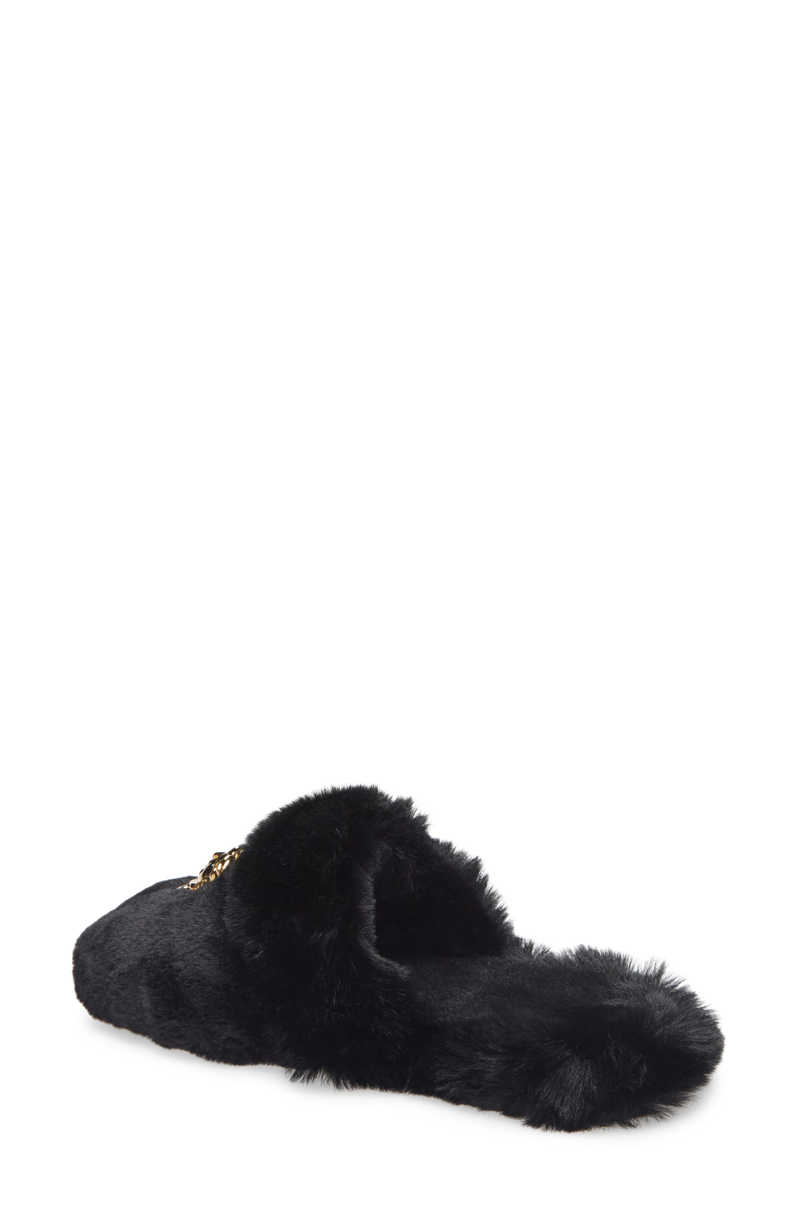 Versace Logomania Faux Fur Slipper, Alternate, color, 