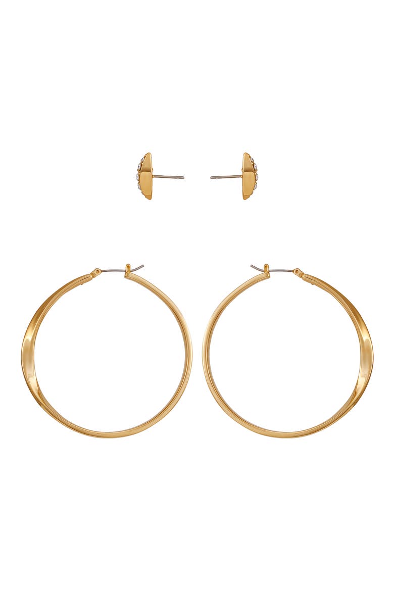 Hoop and Stud Earring Set, Alternate, color, GOLD TONE