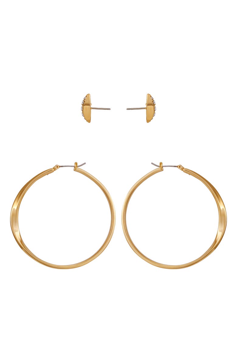 Vince Camuto Hoop and Stud Earring Set, Alternate, color, Gold Tone