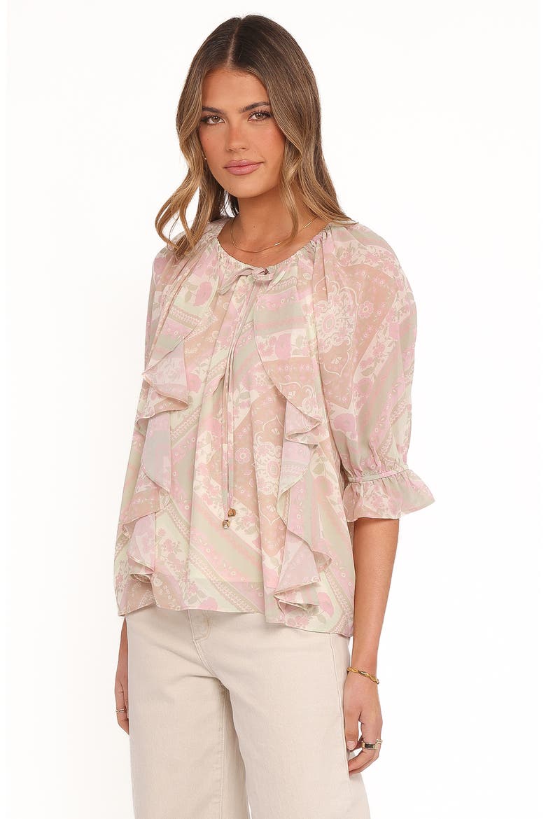 Arletta Ruffle Top, Alternate, color, SAGE PAISLEY