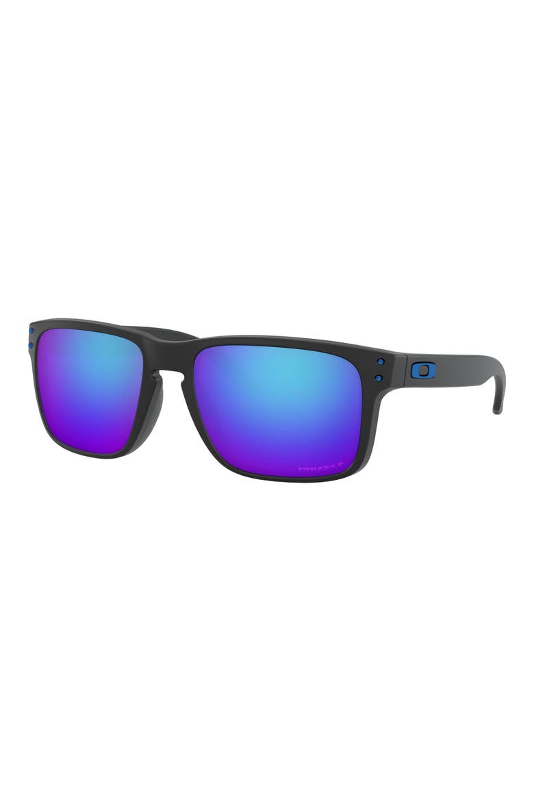 56mm Mirrored Prizm™ Polarized Keyhole Sunglasses, Alternate, color, RUBBER BLACK