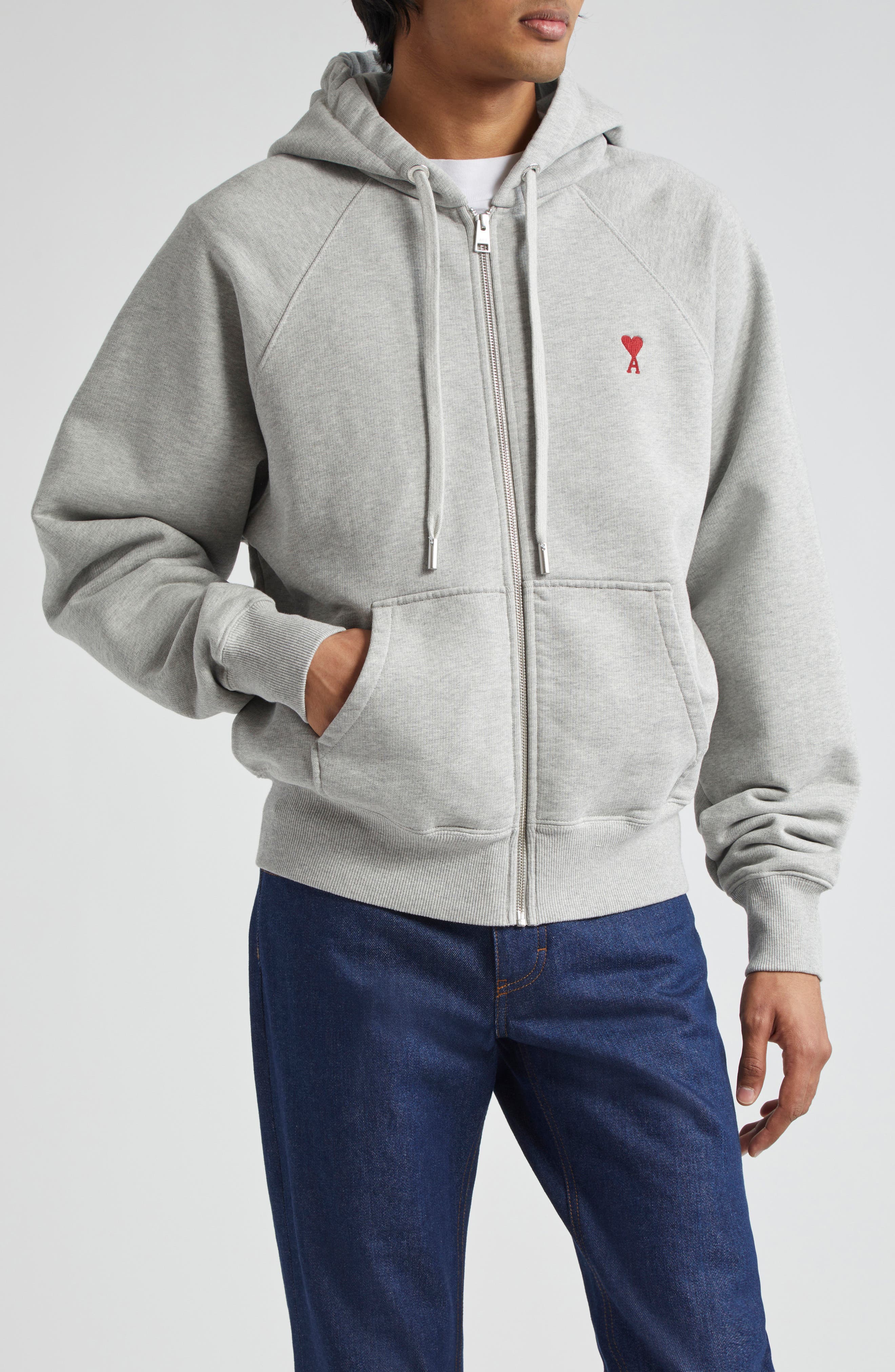 AMI PARIS Ami de Coeur Logo Embroidered Zip Hoodie (Men) | Nordstrom