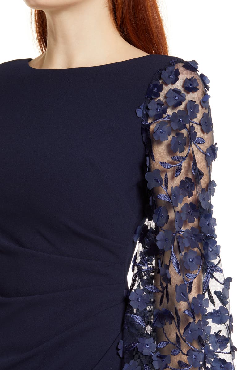 Eliza J Floral Appliqué Long Sleeve Trumpet Gown, Alternate, color,