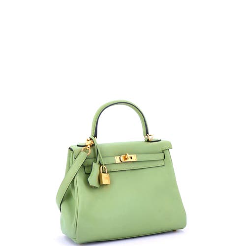 Pre-owned Hermes Hermes Kelly Handbag Green Swift With Gold Hardware 25 In Green