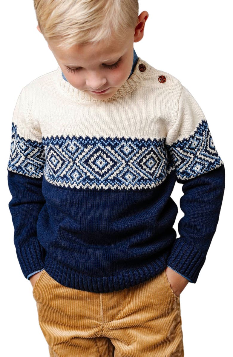 Hope & Henry Boys' Organic Intarsia Crew Neck Button Sweater, Kids, Alternate, color, Ski Lodge Intarsia