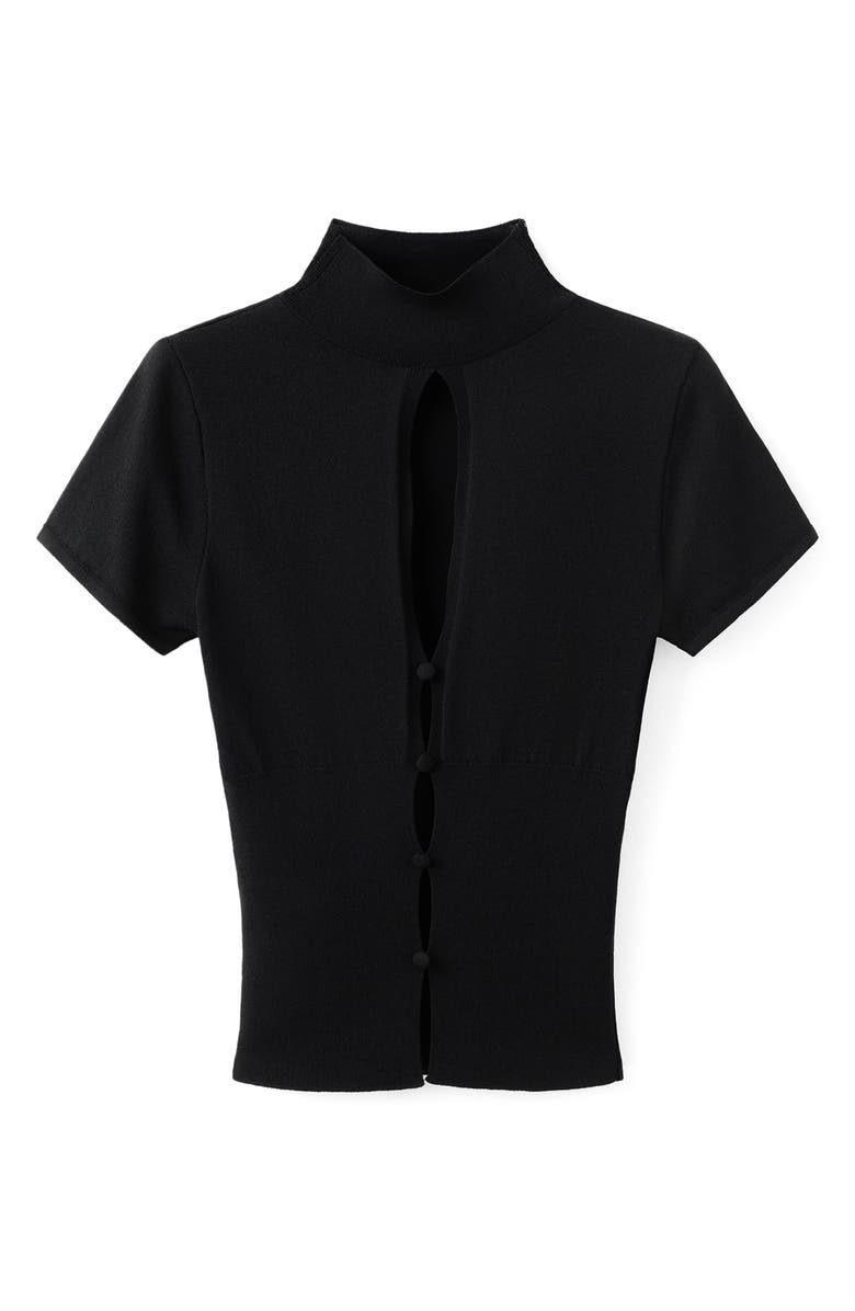 MANGO Mock Neck Cutout Short Sleeve Sweater, Alternate, color, 