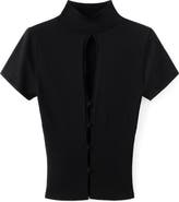 MANGO Mock Neck Cutout Short Sleeve Sweater