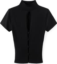 MANGO Mock Neck Cutout Short Sleeve Sweater