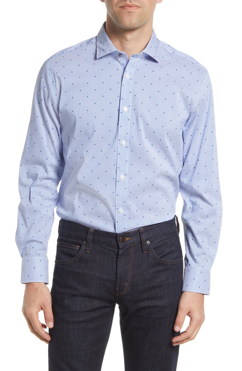 Psycho Bunny Dobby Stripe Modern Fit Dress Shirt, Main, color, 