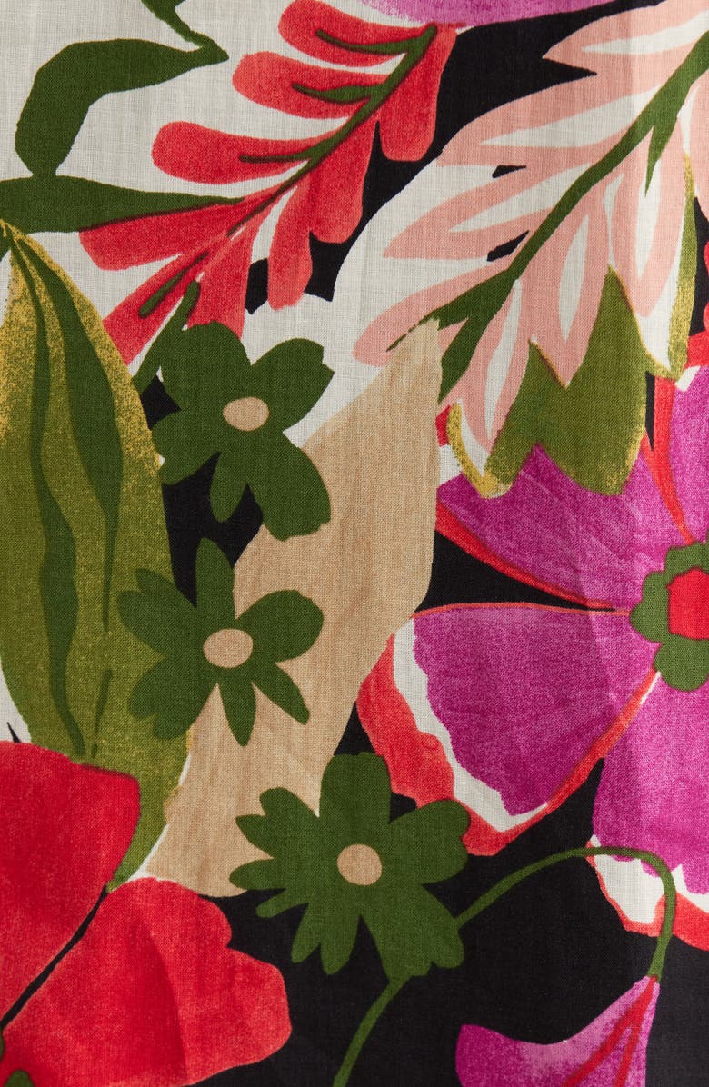 Anne Klein Floral Smocked Flutter Sleeve Cotton Maxi Dress, Alternate, color, Anne Black Multi