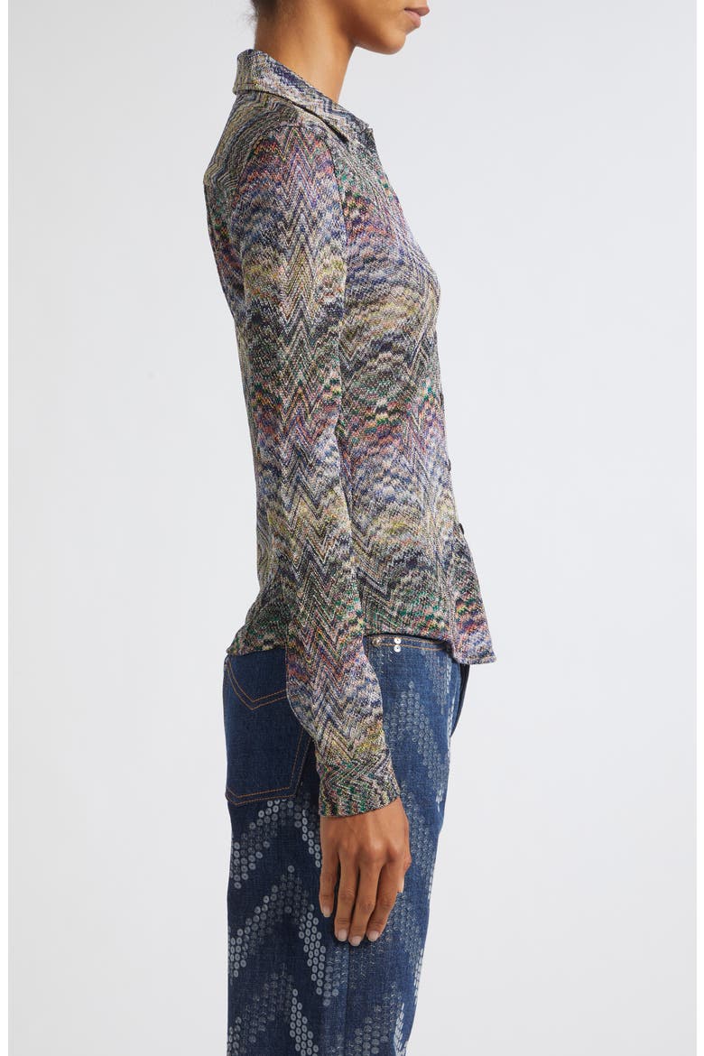Metallic Jacquard Knit Button-Up Shirt, Alternate, color, SMSON