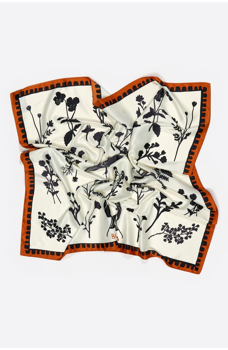 Bimba y Lola Off- Beetles Flowers Silhouettes Scarf, Alternate, color, Off White