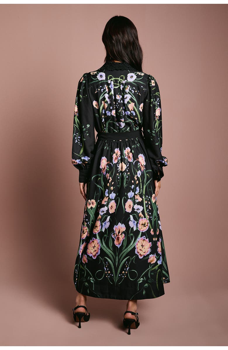 Coast Lace Trim Printed Shirt Dress, Alternate, color, Black