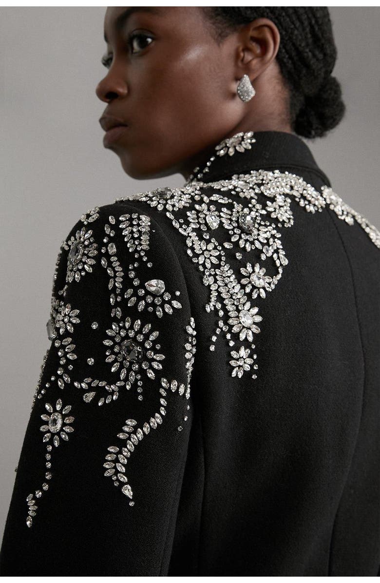 Karen Millen Tailored Wool Double Breasted Midi Coat, Alternate, color, Black