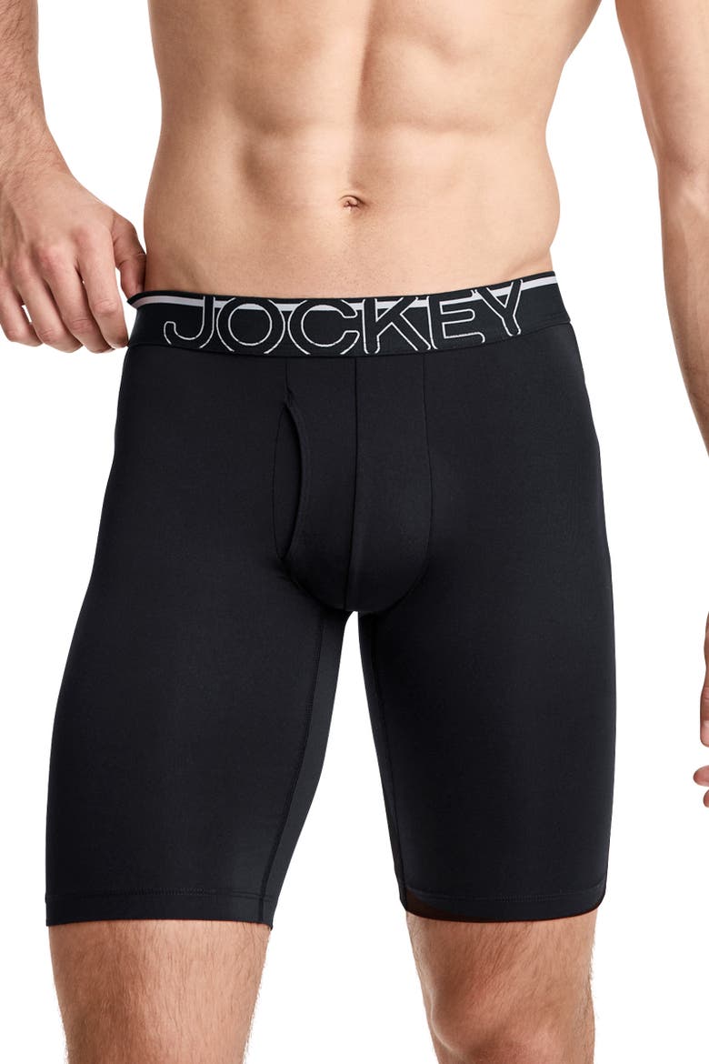 Mens EverActive Motion Stretch Microfiber 8" Long Leg Boxer Brief - 3 Pack, Alternate, color, Black