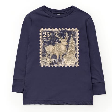 Reindeer Stamp Long Sleeve T-Shirt (Little Kid & Big Kid)