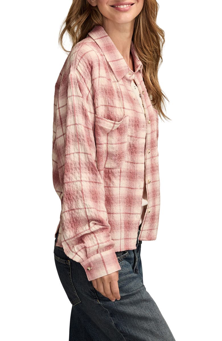 Lucky Brand Plaid Crop Button-Up Shirt, Alternate, color, Pink Plaid