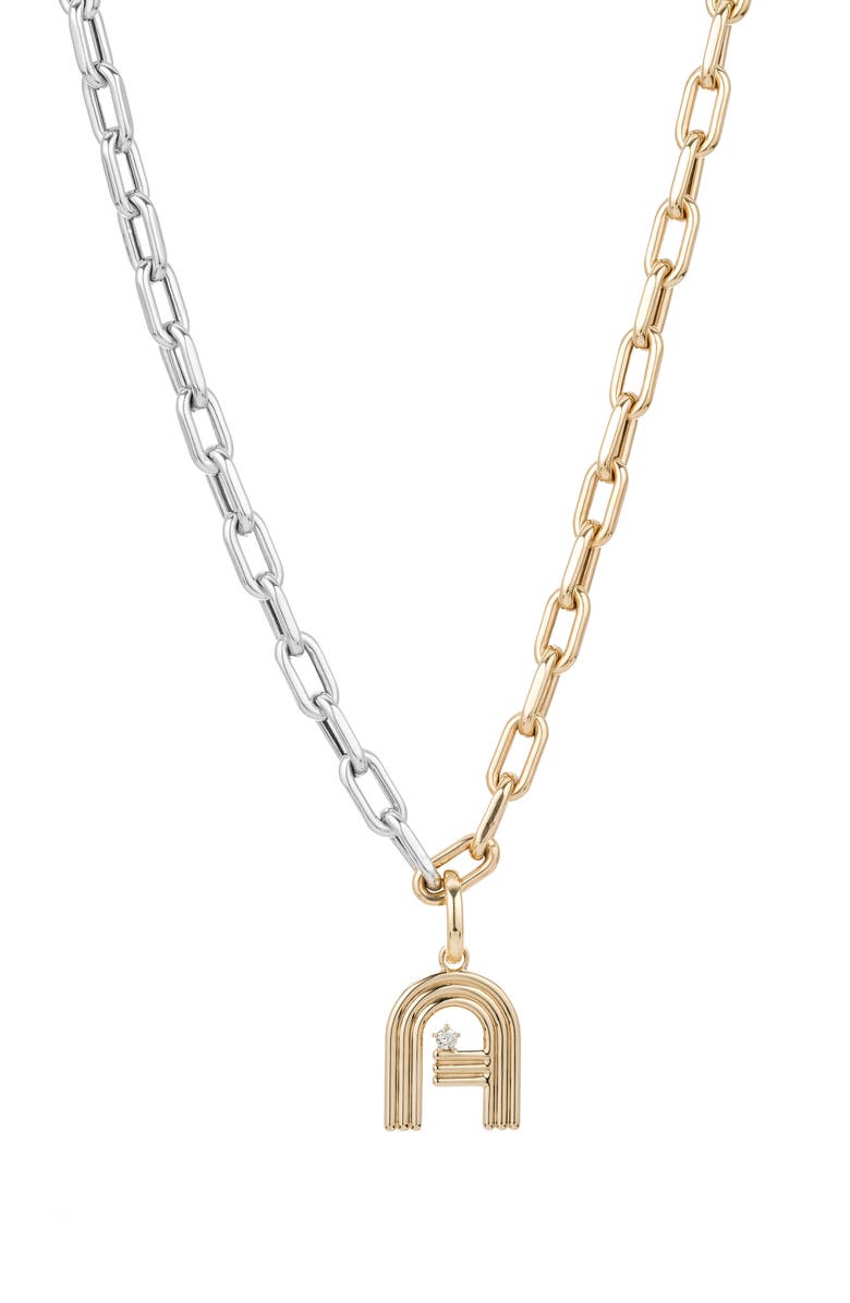 Adina Reyter Two-Tone Paper Cip Chain Diamond Initial Pendant Necklace, Main, color,