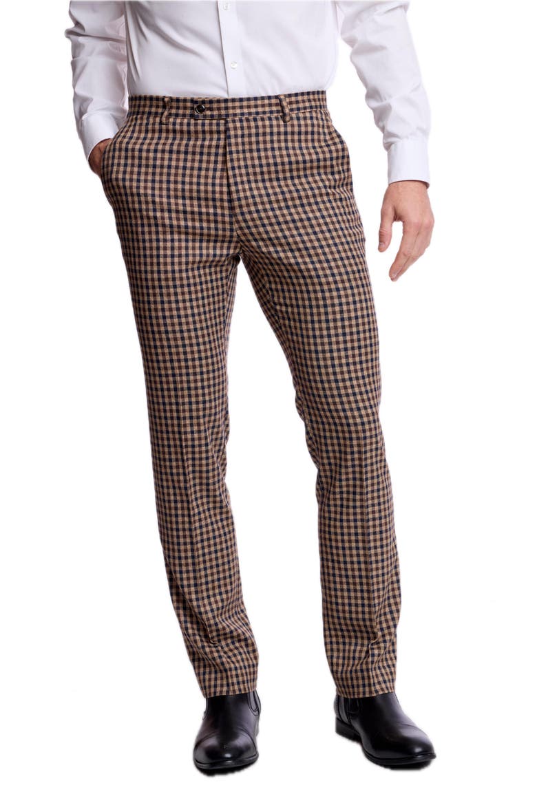 Downing Slim Fit Gingham Pants, Alternate, color, BROWN NAVY TAN GINGHAM