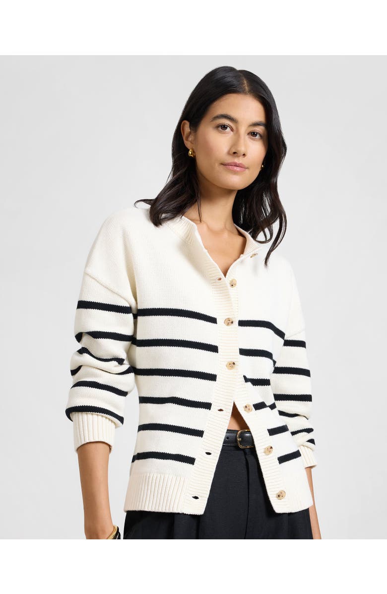 Onia Cotton Fitted Cardigan, Main, color, Noir Navy/White