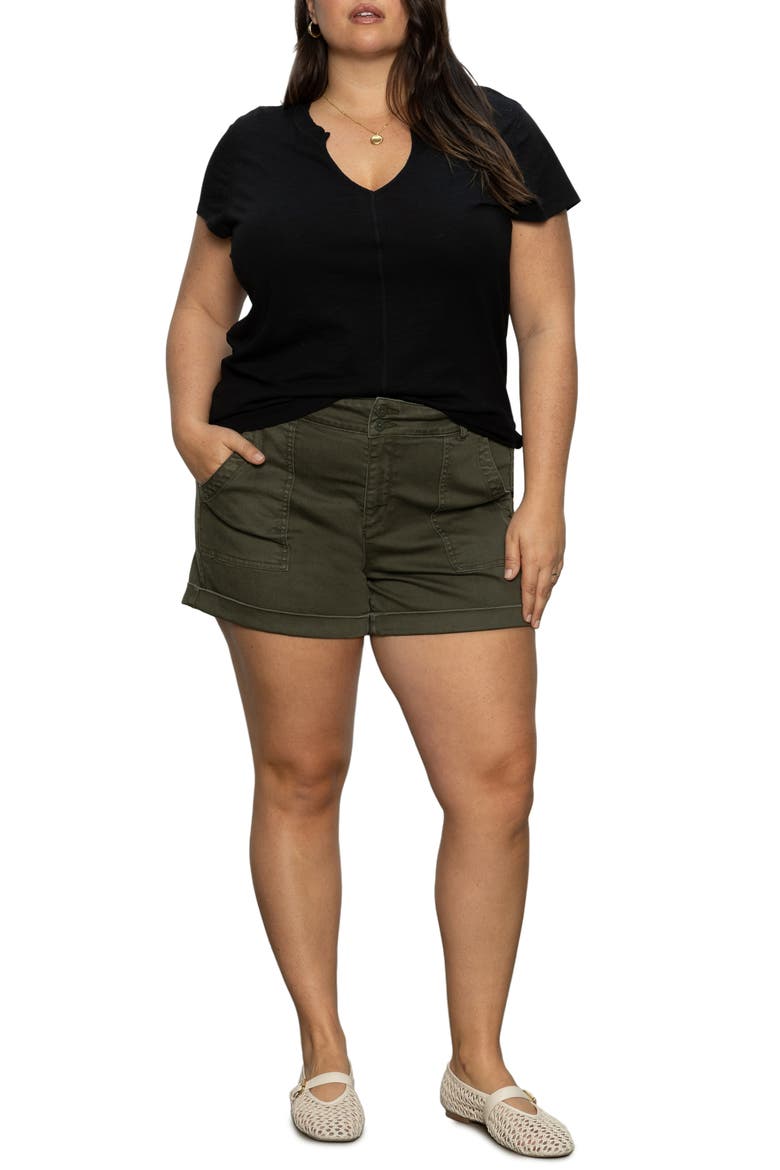 The New Girl Split Neck Cotton T-Shirt, Alternate, color, BLACK