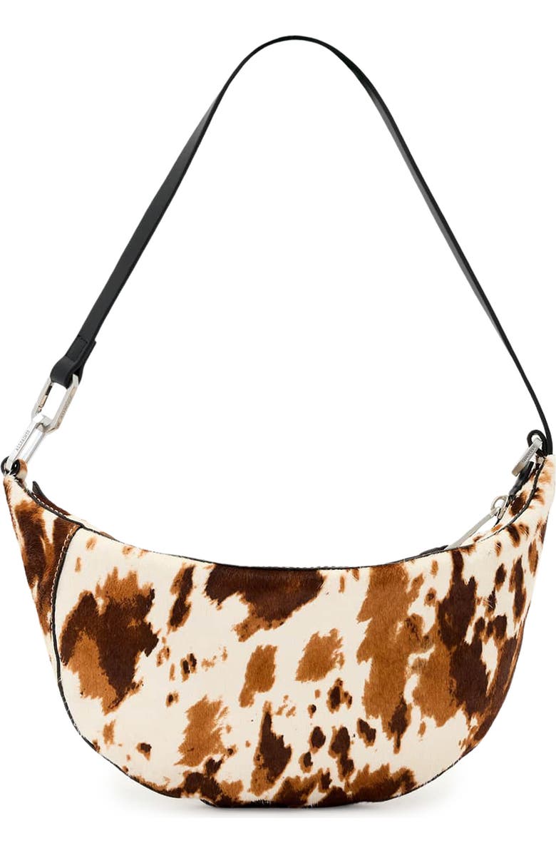 AllSaints Micro Luna Genuine Calf Hair Shoulder Bag, Main, color, Cow Print