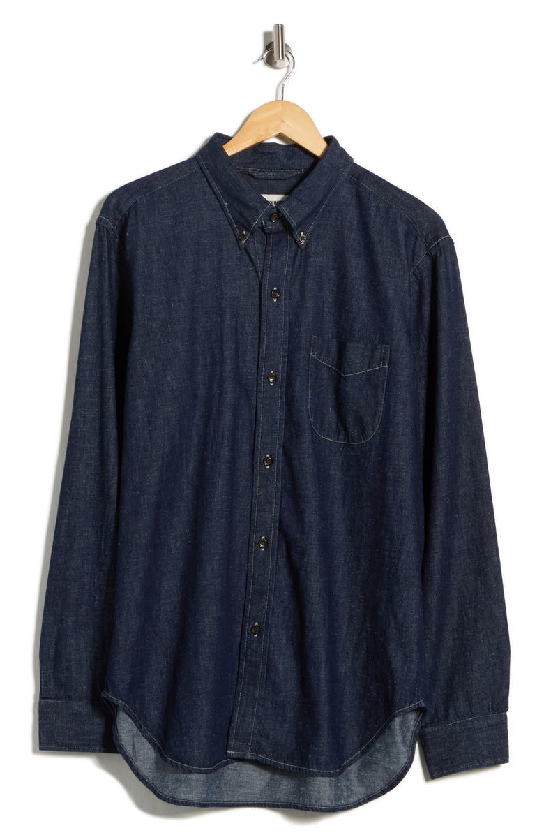BUCK MASON Nep Denim Button-Down Shirt, Alternate, color, Navy