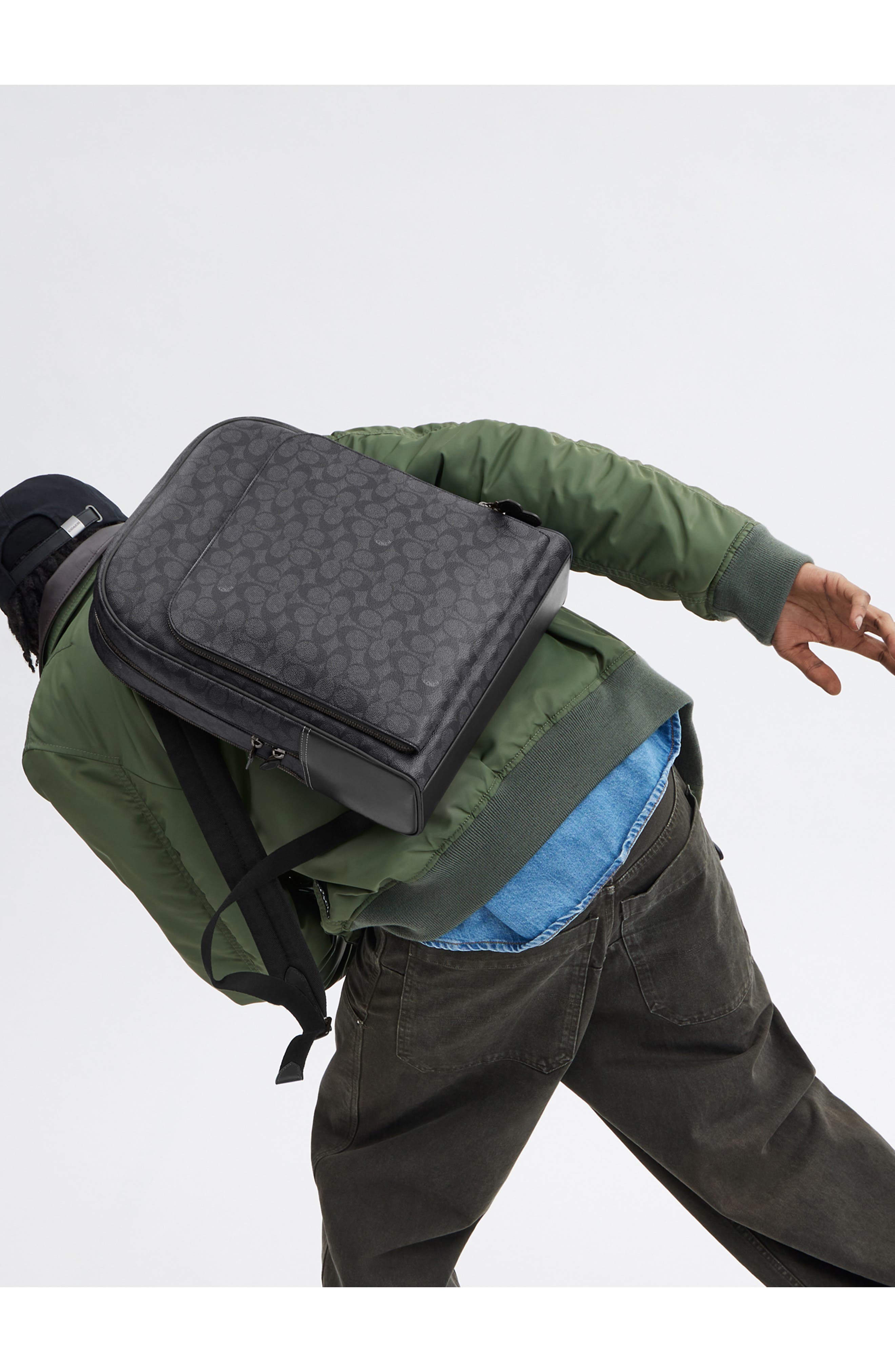 Gotham Coated Canvas & Leather Backpack, Alternate, color, CHARCOAL