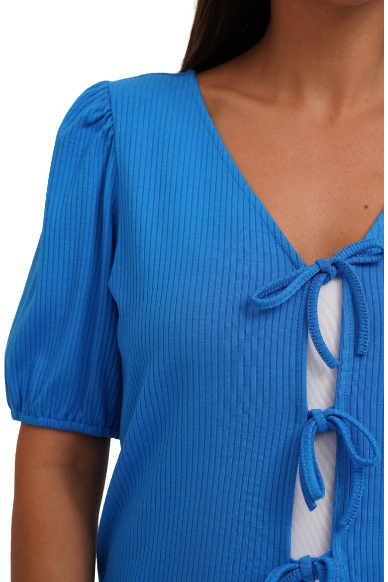 Bow Tie Front Short Sleeve Top, Alternate, color, BRILLIANT BLUE