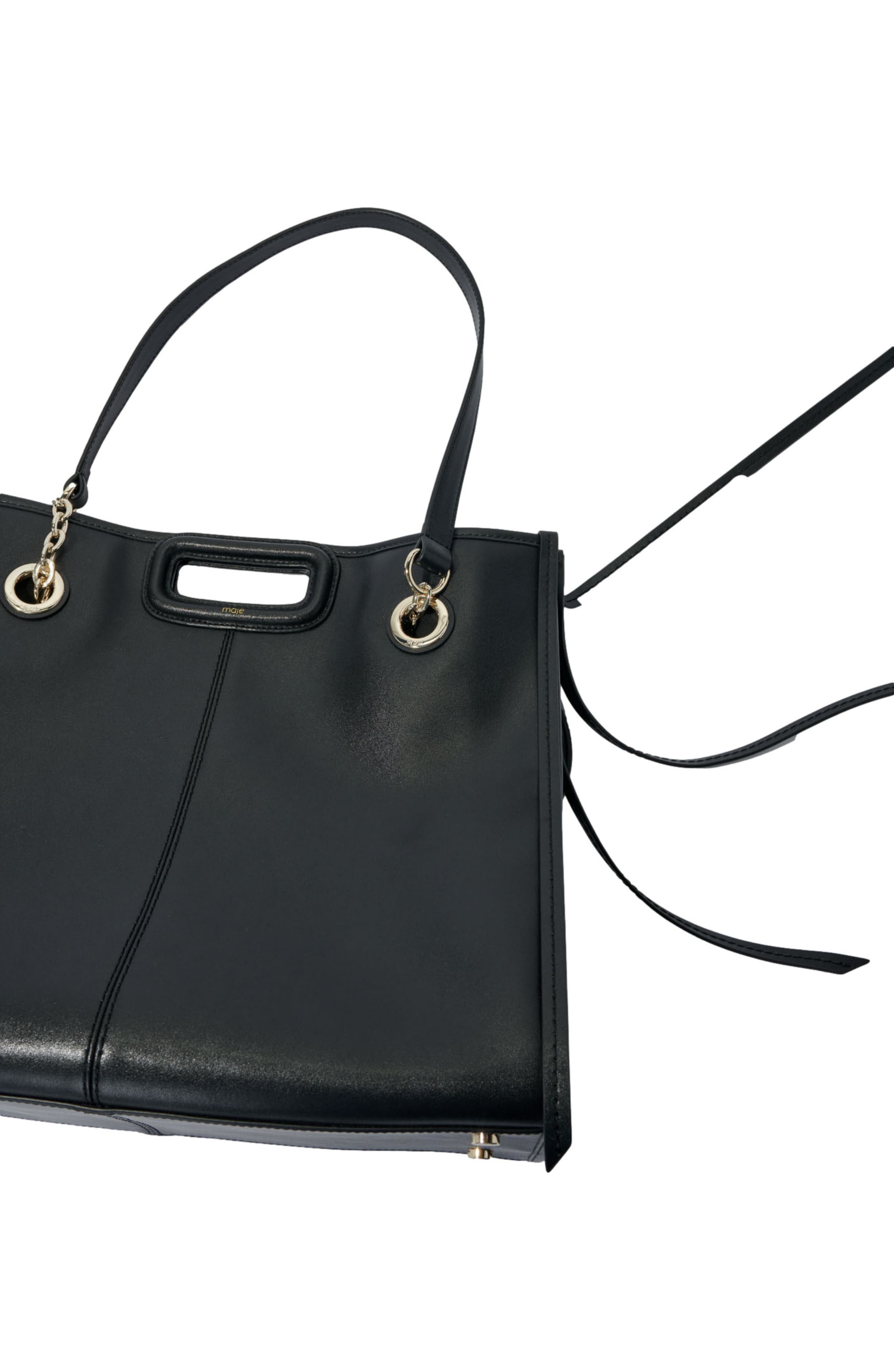 maje Leather tote bag, Alternate, color, 