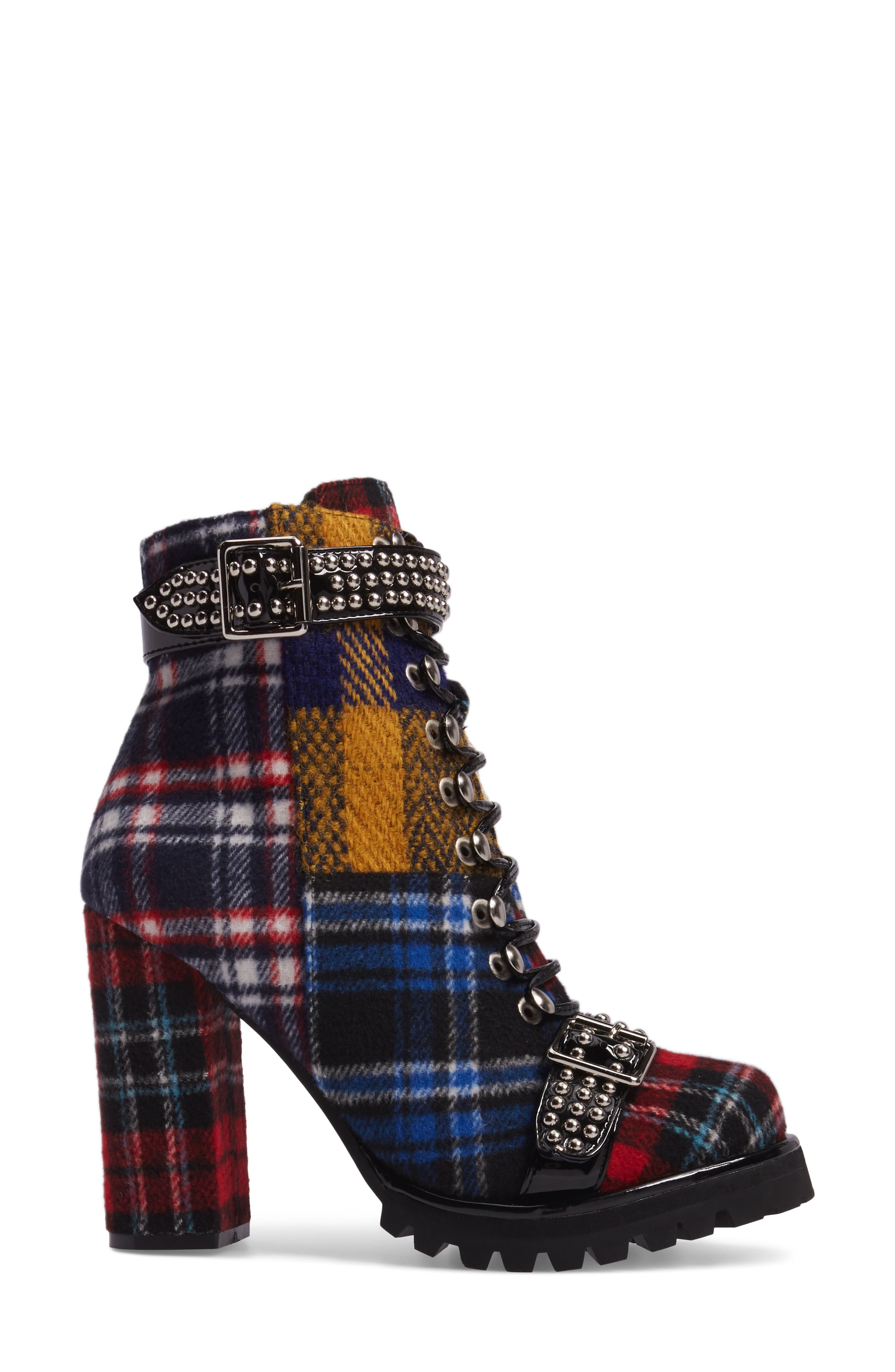 Lilith Block Heel Bootie, Alternate, color, RED PLAID FABRIC
