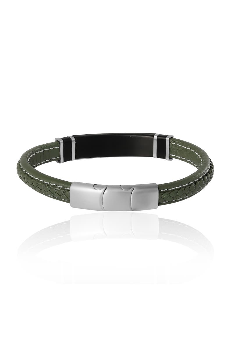 Men's Braided Bracelet, Olive Green with Black Bar, Magnetic Clasp, Alternate, color, Green