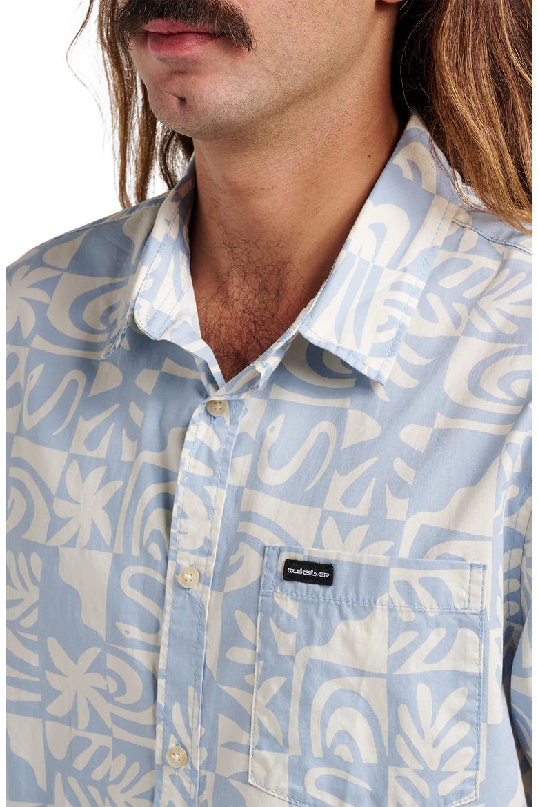 Terra Classic Abstract Print Short Sleeve Stretch Cotton Button-Up Shirt, Alternate, color, ASHLEY BLUE