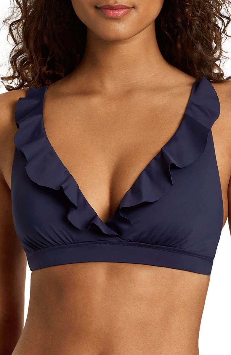 Lauren Ralph Lauren Ruffle Underwire Bikini Top, Main, color, Dark Navy