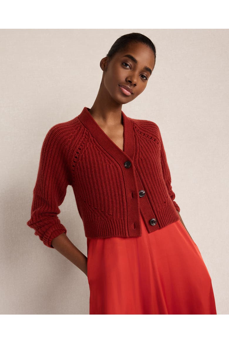Cashmere Shaker Stitch Cropped Cardigan, Main, color, Tomato Hthr