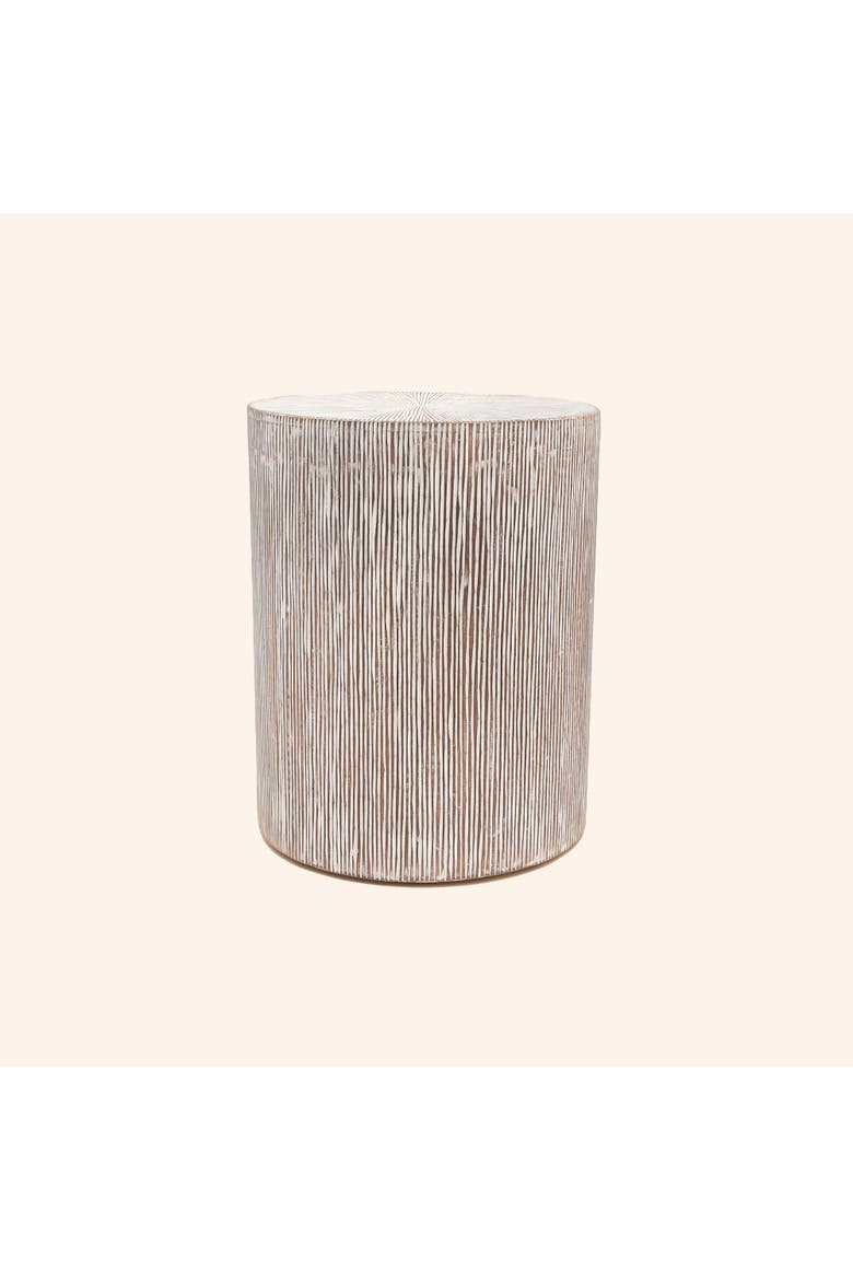 Hand Carved Wooden Stool Side Table, Alternate, color, Antique White