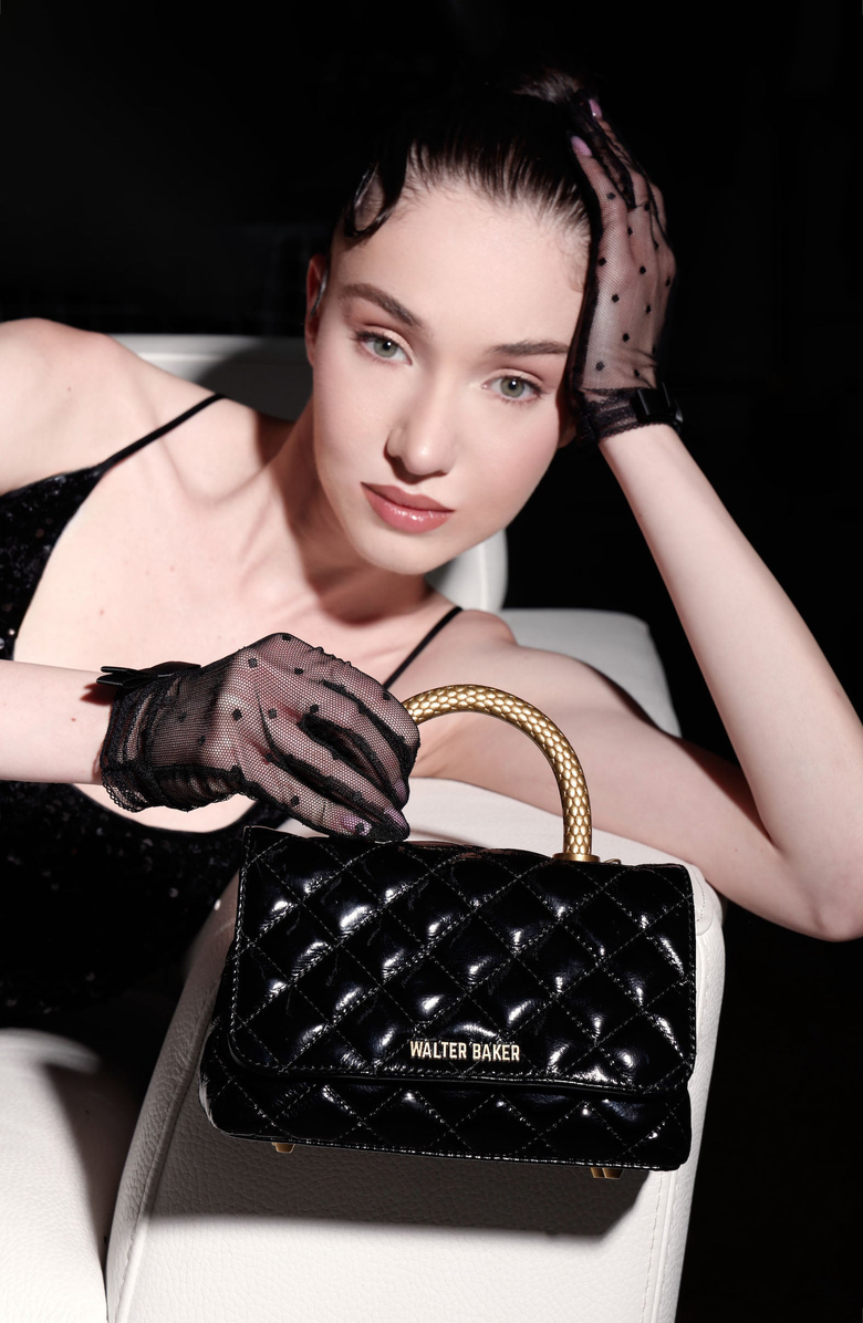 Walter Baker Leila Snake Mini Top Handle, Alternate, color, Black Patent