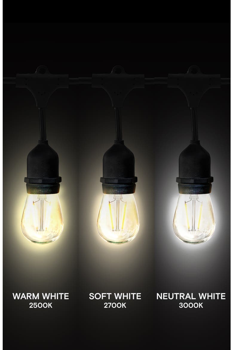 24 ft or 48 ft, Plug‑In Heavy Duty Incandescent Glow Outdoor String Lights, Weatherproof Glass Bulbs, Alternate, color, BLACK