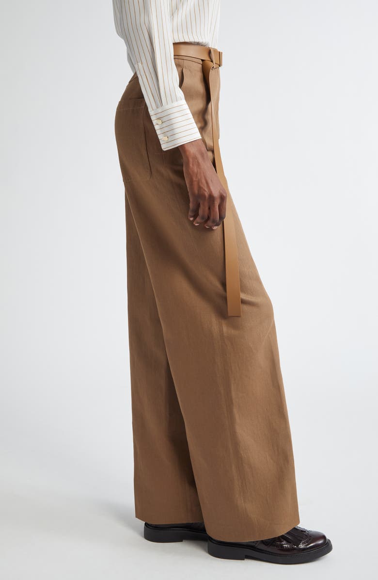 Max Mara Studio Murge Belted Cotton & Linen Drill Wide Leg Trousers, Alternate, color,