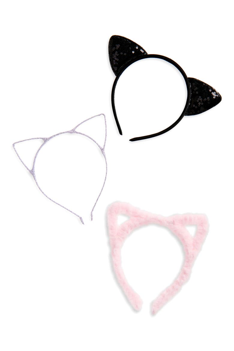 3-Piece Assorted Cat Ear Headbands, Main, color, BLCK CMBO