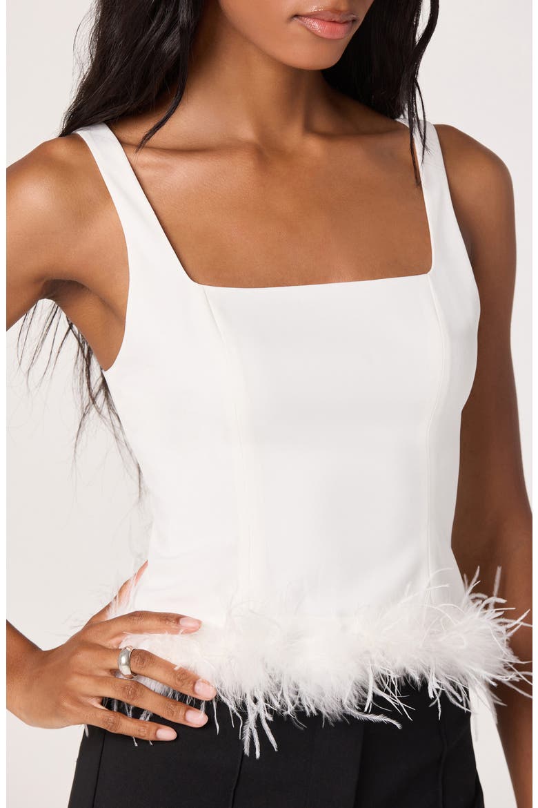 Feather Trimmed Crop Top, Alternate, color, OFF WHITE