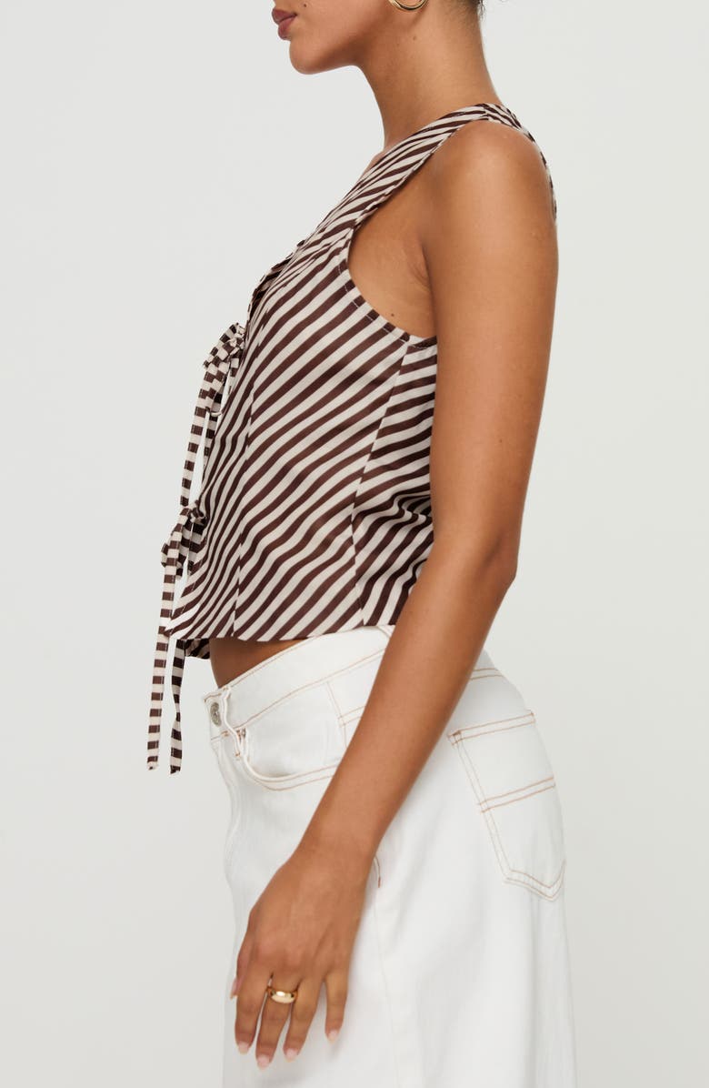 Princess Polly Lishar Stripe Tie Front Tank Top, Alternate, color, Brown