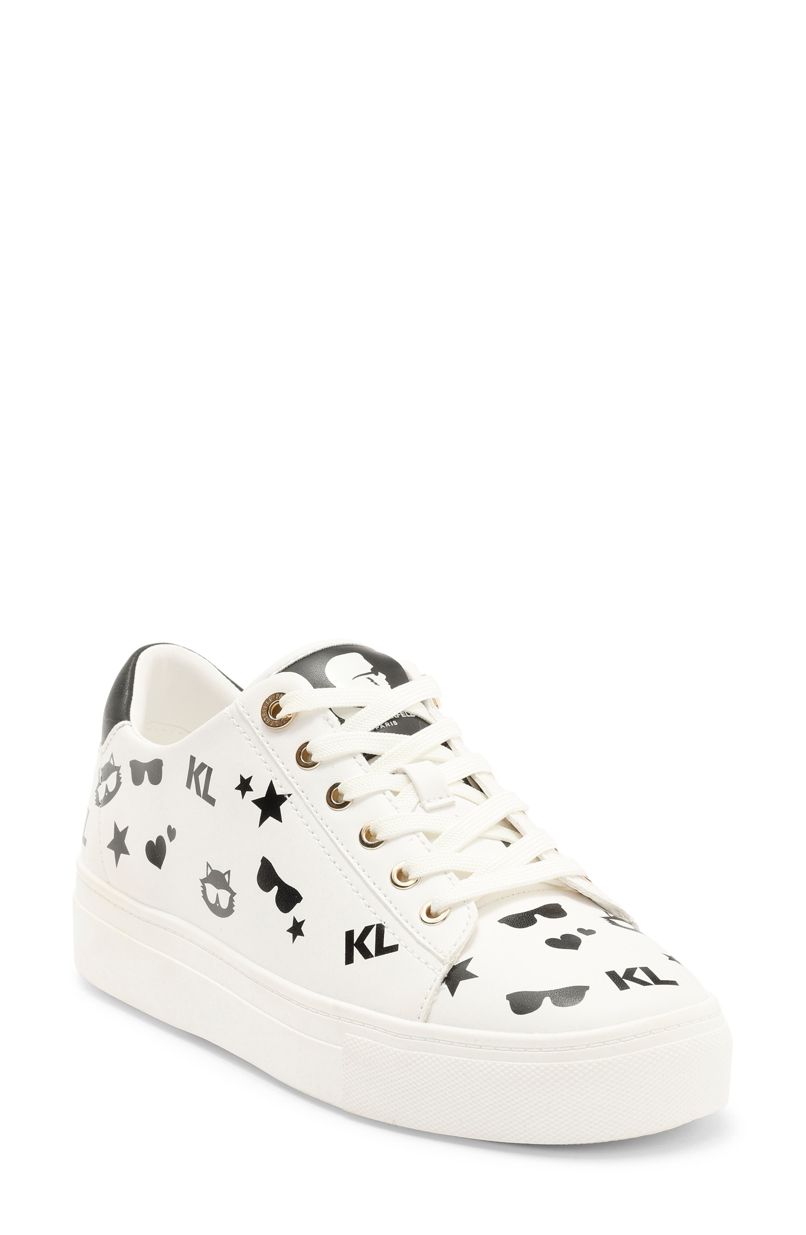 KARL LAGERFELD PARIS Cate Choupette Platform Sneaker, Main, color, Bright White/ Black