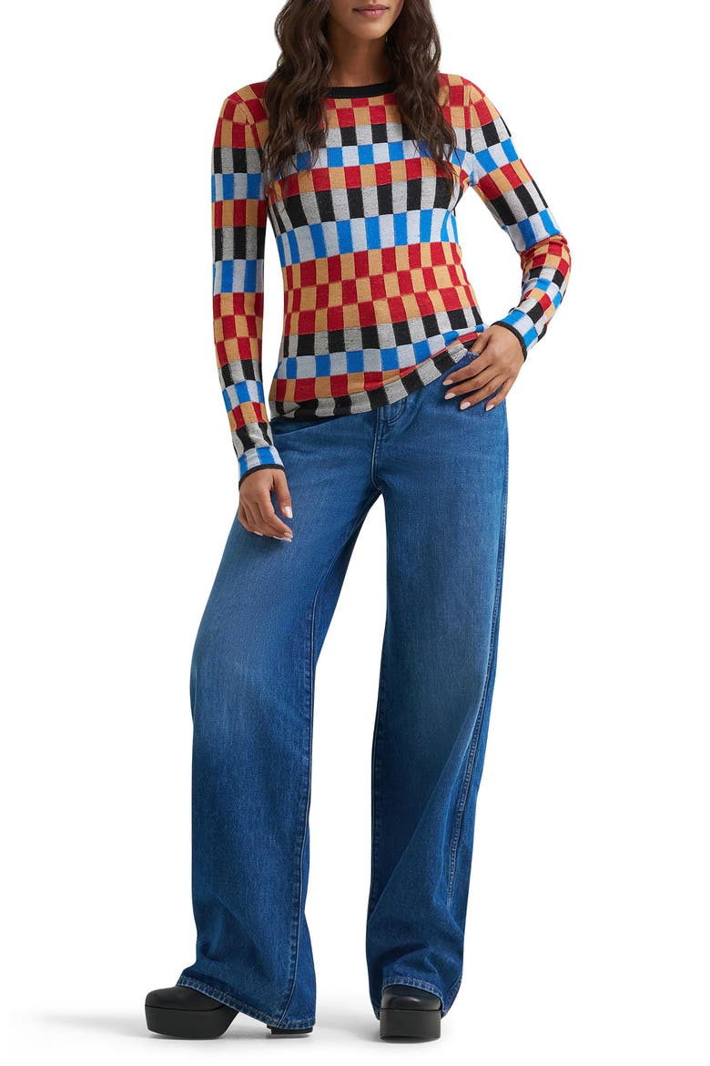 Checked Long Sleeve Knit Top, Alternate, color, STARTING LINE CHECK