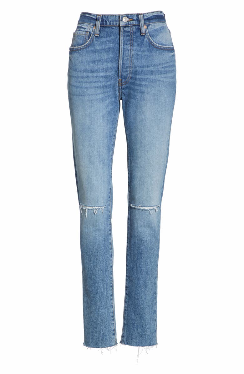 Free People Stella High Waist Raw Hem Skinny Jeans, Alternate, color, 