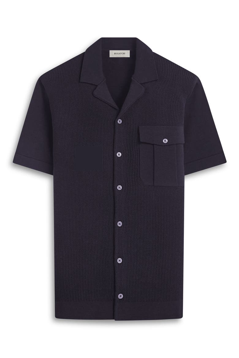 Camp Collar Short Sleeve Cotton & Silk Shirt Sweater, Alternate, color, BLACK