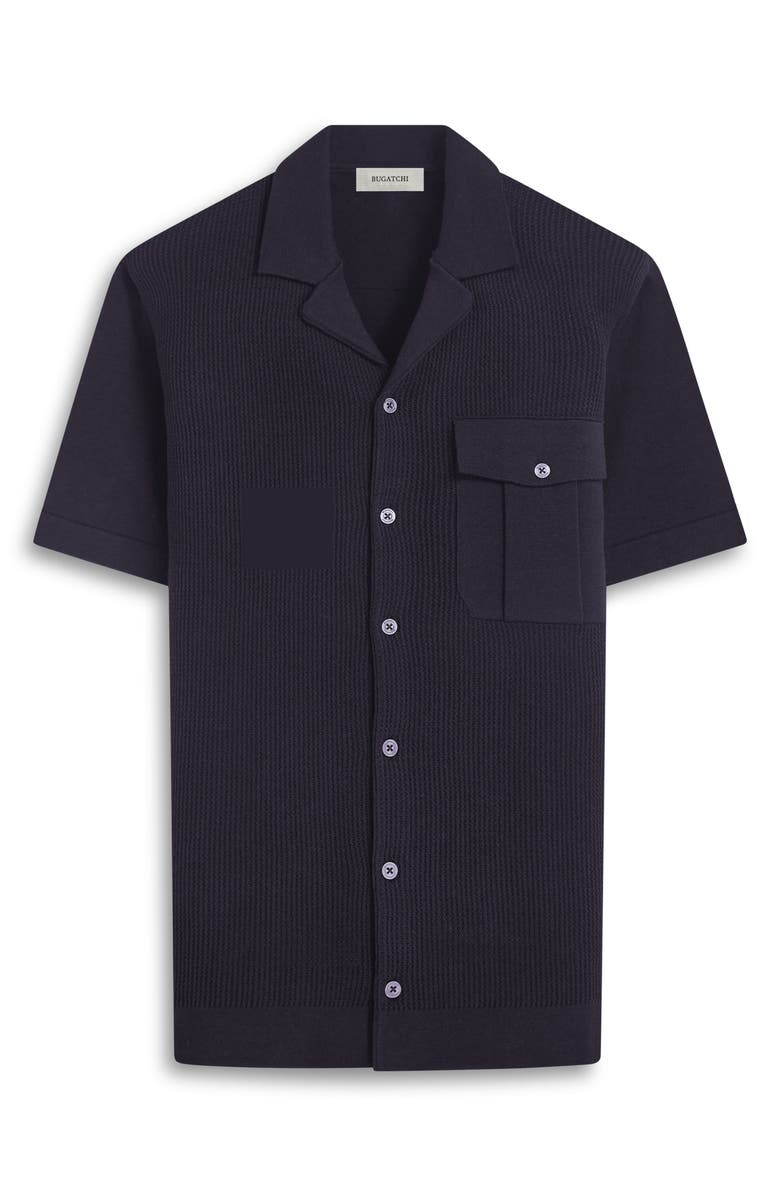 Bugatchi Camp Collar Short Sleeve Cotton & Silk Shirt Sweater, Alternate, color, 