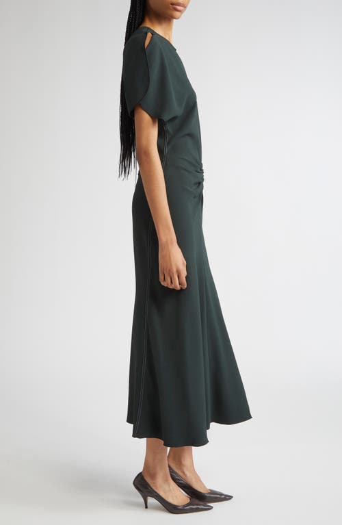 Victoria Beckham Gathered Waist Crepe Midi Dress In Green