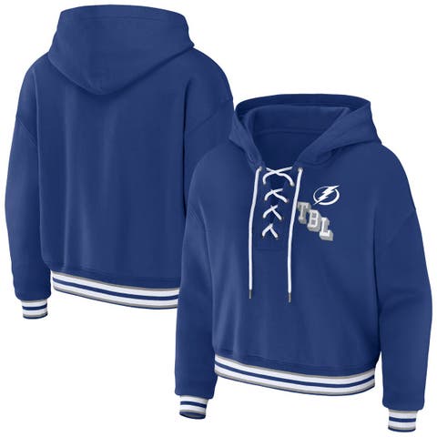 Women's WEAR by Erin Andrews Blue Tampa Bay Lightning Lace-Up Pullover Hoodie