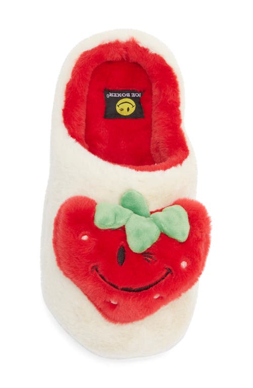 Joe Boxer Happy Strawberry Faux Fur Slipper In White